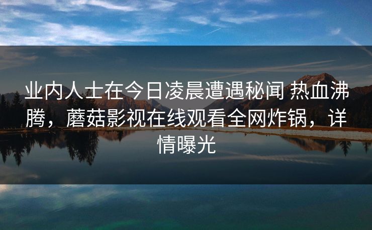 业内人士在今日凌晨遭遇秘闻 热血沸腾，蘑菇影视在线观看全网炸锅，详情曝光